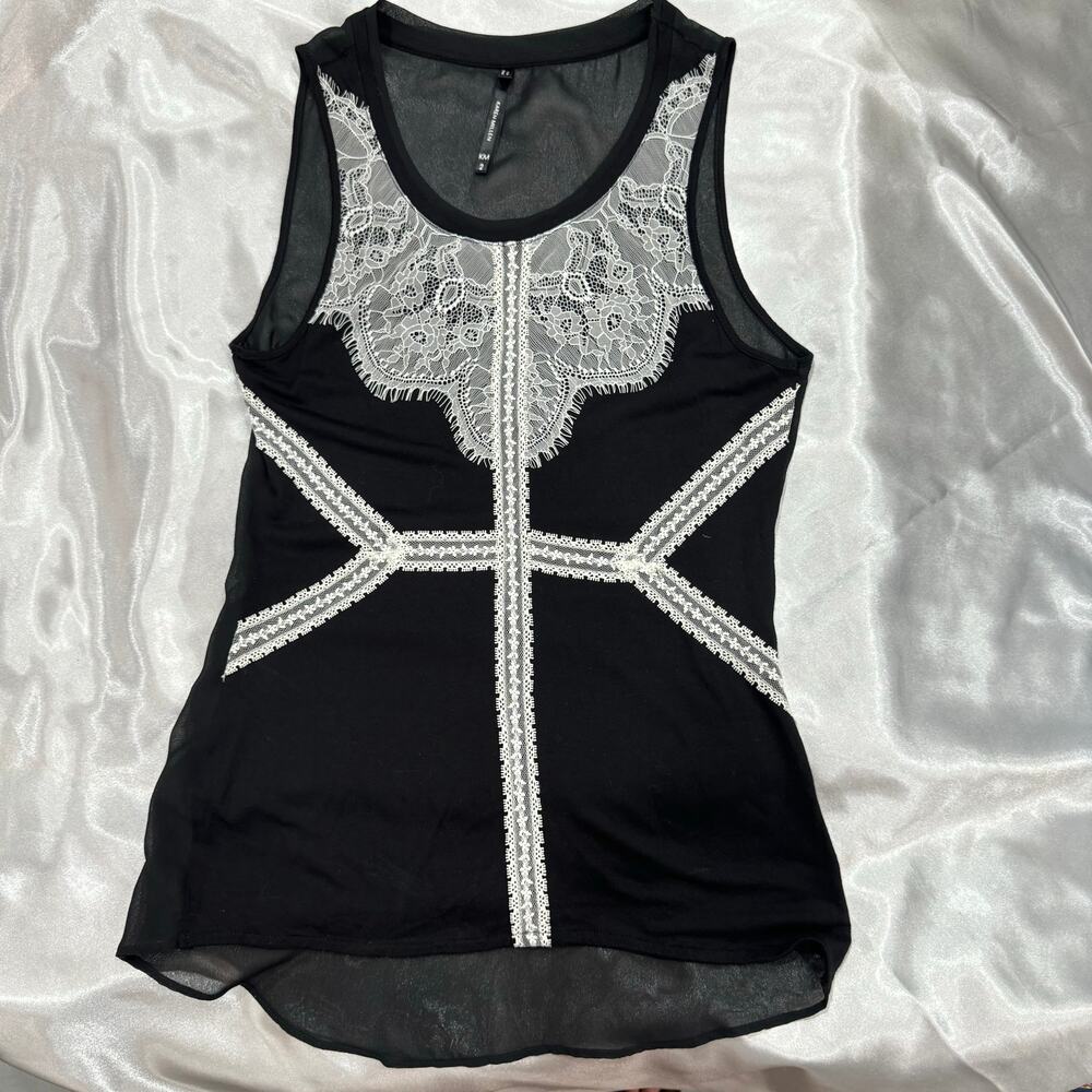 Karen Millen White Lace Tank Top Size 2 Romantic Sheer Black - Picture 5 of 10